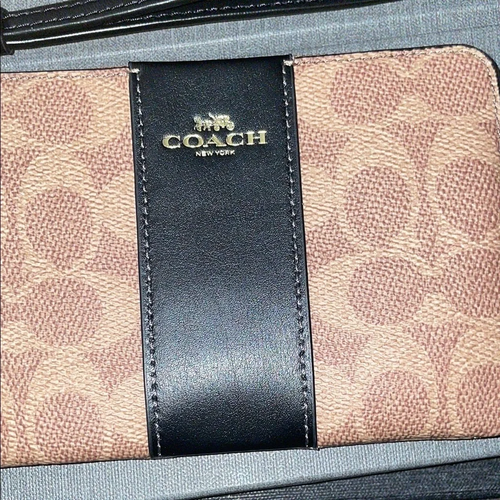 Coach Signature Wristlet in Tan and Black NWOT
